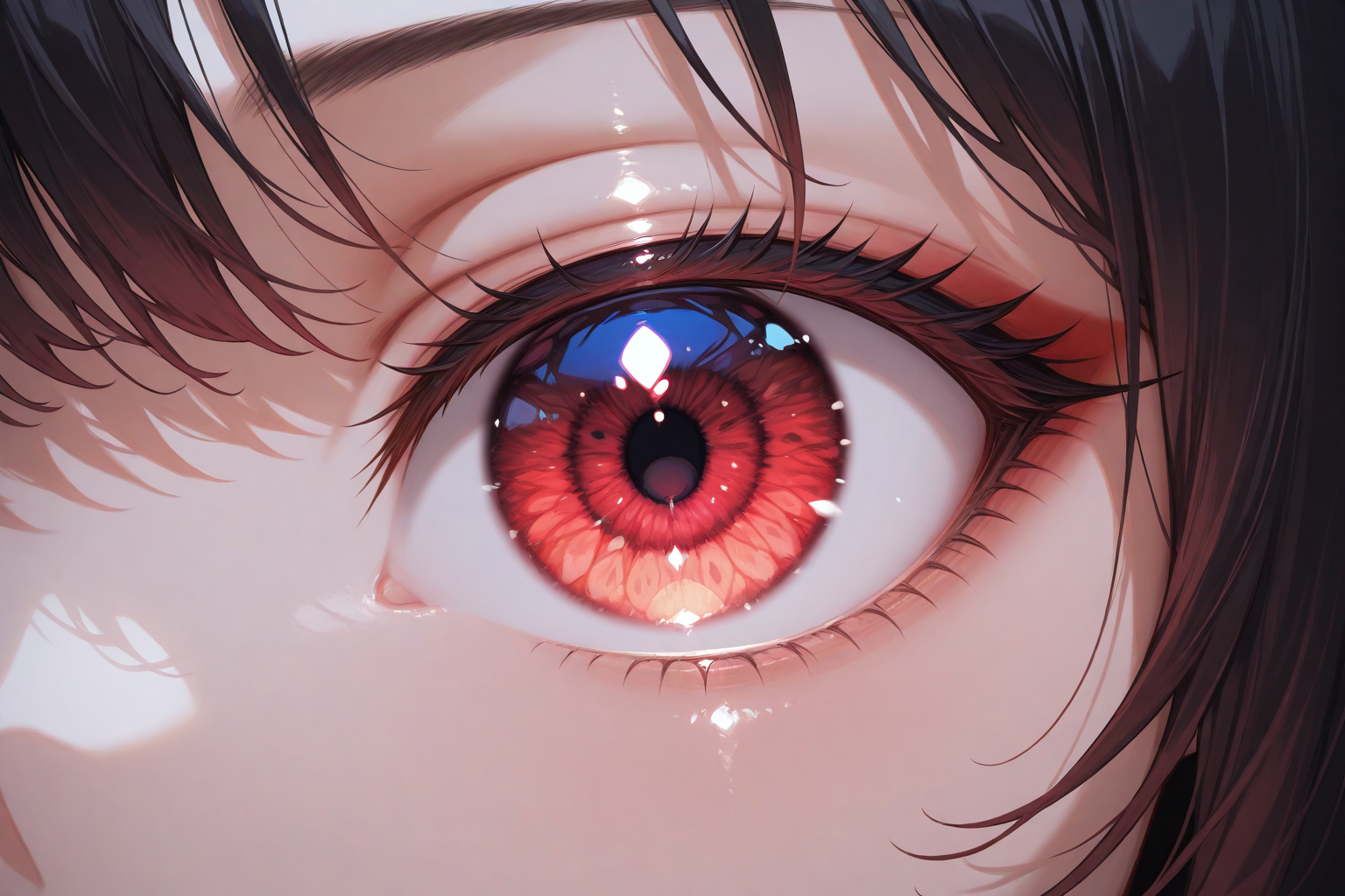 Intense anime eye with red iris close-up - detailed character art wallpaper