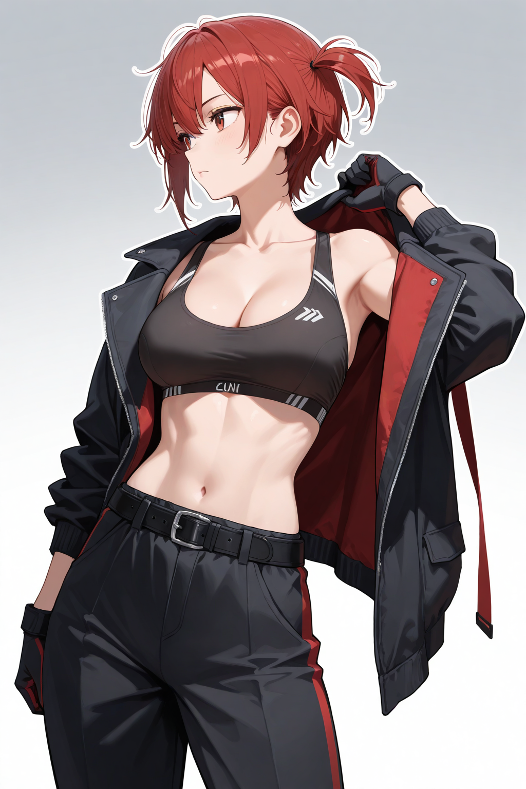 Athletic anime girl with red hair in gym outfit - sports training wallpaper