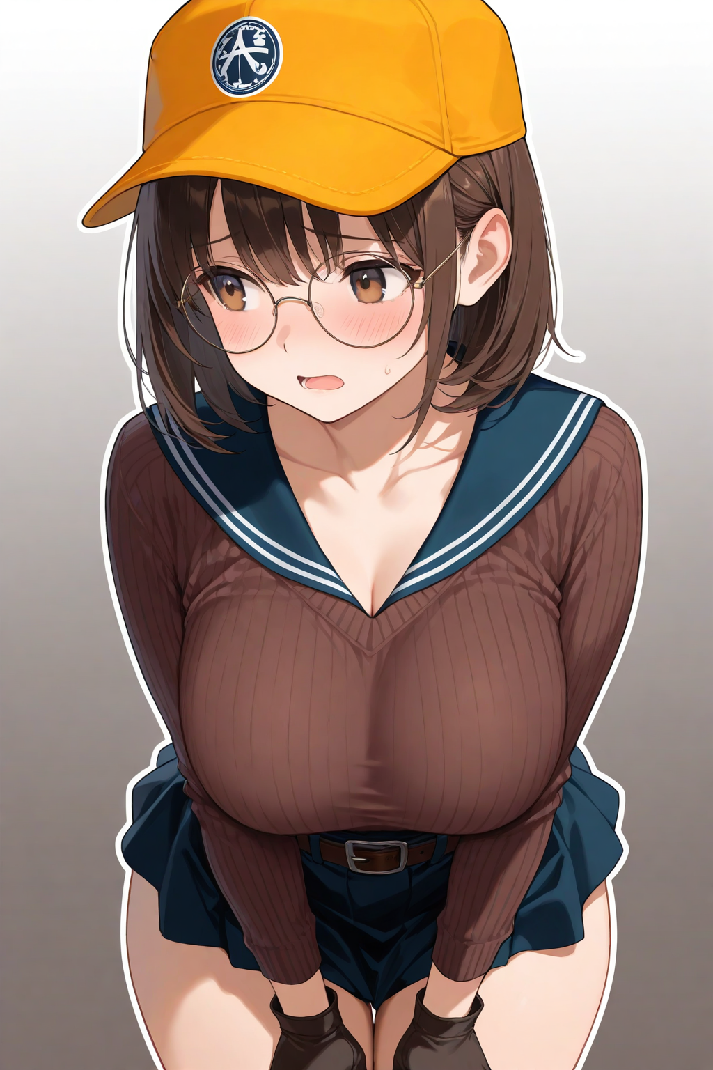 Bishojo anime school girl in uniform with yellow hat - cute student character wallpaper